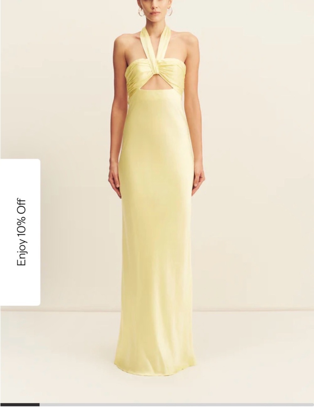 Shona Joy Pale Yellow Halter Twist Cutout Maxi Dress